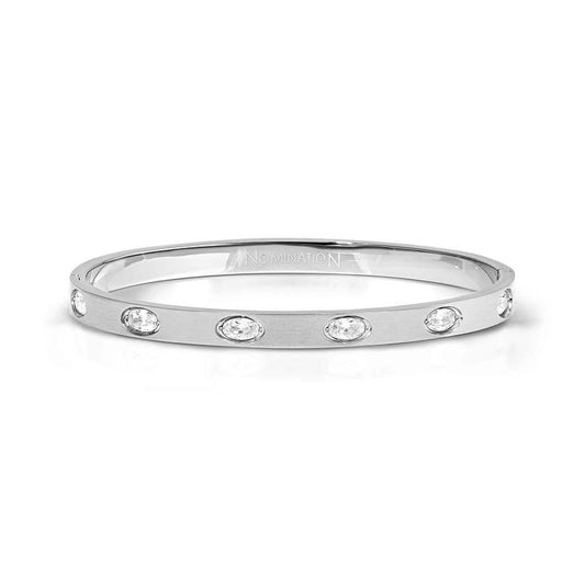 Nomination Pretty Bangles Satinshine Medium Bracelet in Silver with 6 White Oval CZ 