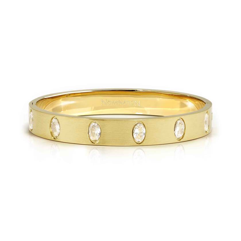 Nomination Pretty Bangles Satinshine Wide Bracelet in Gold with 6 White Oval CZ