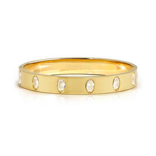 Nomination Pretty Bangles Satinshine Wide Bracelet in Gold with 6 White Oval CZ