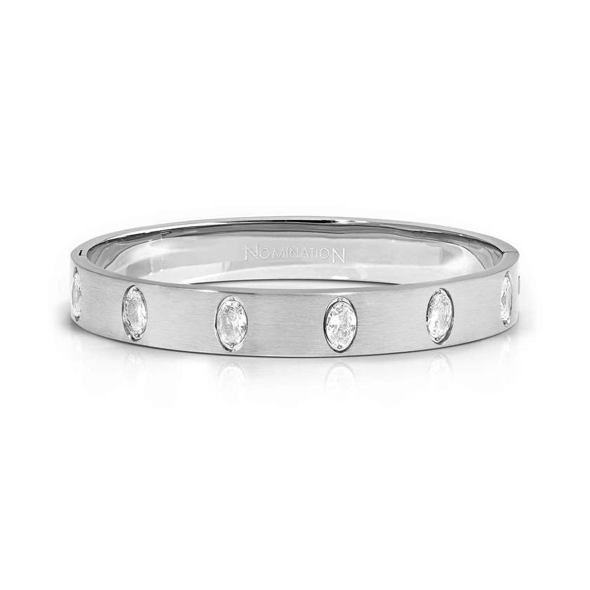 Nomination Pretty Bangles Satinshine Wide Bracelet in Silver with 6 White Oval CZ