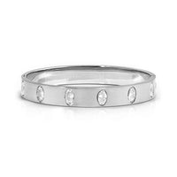 Pretty Bangles Satinshine Wide Bracelet in Silver with 6 White Oval CZ