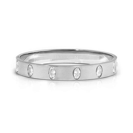 Nomination Pretty Bangles Satinshine Wide Bracelet in Silver with 6 White Oval CZ