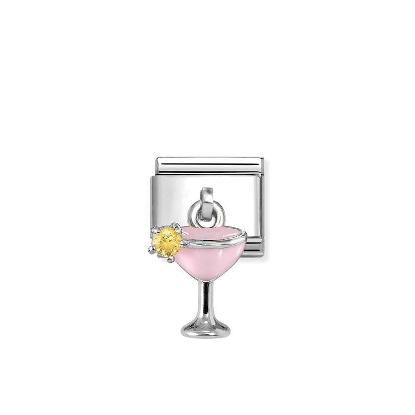 Nomination Classic Silver CZ and Enamel Pink & Yellow Cocktail Food & Drink Charms