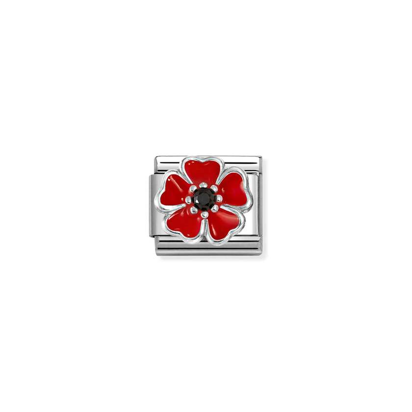 Nomination Classic Silver CZ and Enamel Red & Black Shaded Blossom Flowers & Nature Charms