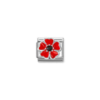 Classic Silver CZ and Enamel Red & Black Shaded Blossom Flowers & Nature Charms
