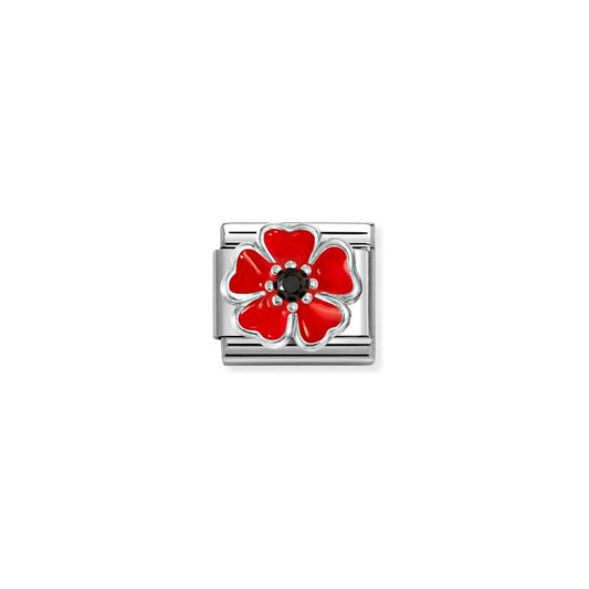 Nomination Silver CZ Enamel Red & Black Shaded Blossom Charms