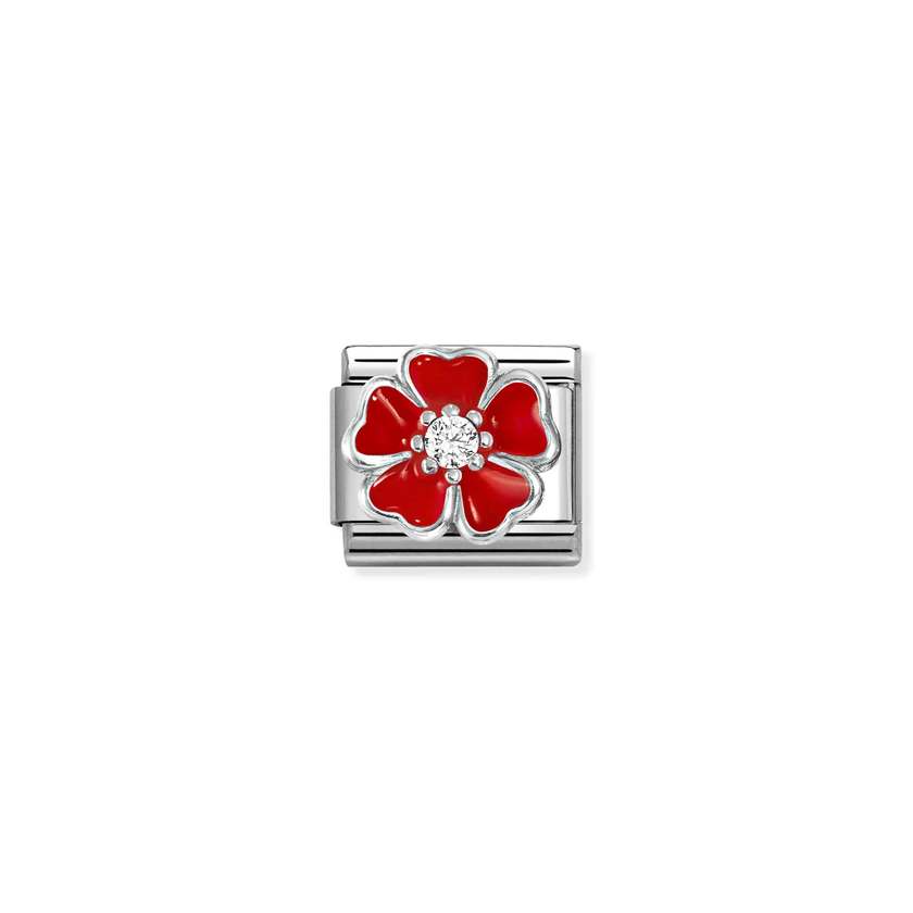 Nomination Silver CZ Enamel Red & White Shaded Blossom Charms