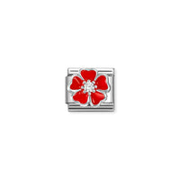 Classic Silver CZ and Enamel Red & White Shaded Blossom Flowers & Nature Charms