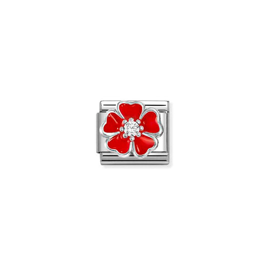 Nomination Silver CZ Enamel Red & White Shaded Blossom Charms