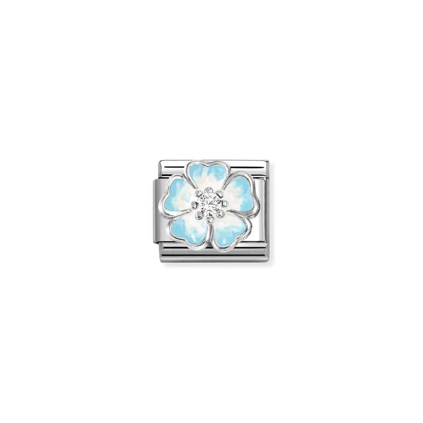 Nomination Classic Silver CZ and Enamel White & Blue Shaded Blossom Flowers & Nature Charms