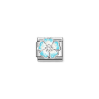 Classic Silver CZ and Enamel White & Blue Shaded Blossom Flowers & Nature Charms