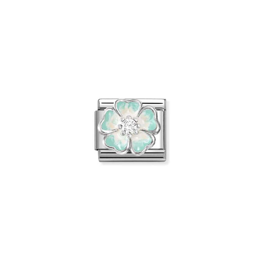 Nomination Classic Silver CZ and Enamel White & Green Shaded Blossom Flowers & Nature Charms