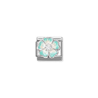 Classic Silver CZ and Enamel White & Green Shaded Blossom Flowers & Nature Charms