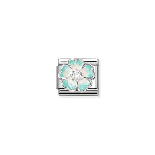 Nomination Silver CZ Enamel White & Green Shaded Blossom Charms