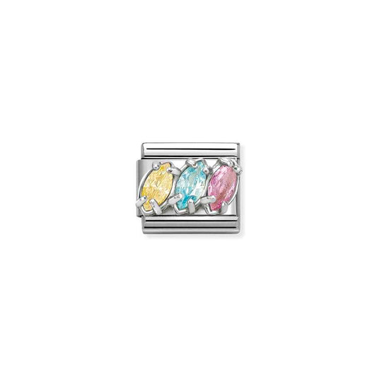 Nomination Silver CZ Yellow, Light Blue & Pink Trilogy Charms
