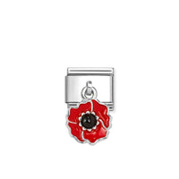 Classic Silver and Enamel Red & Black Poppy Flowers & Nature Pendant Charms