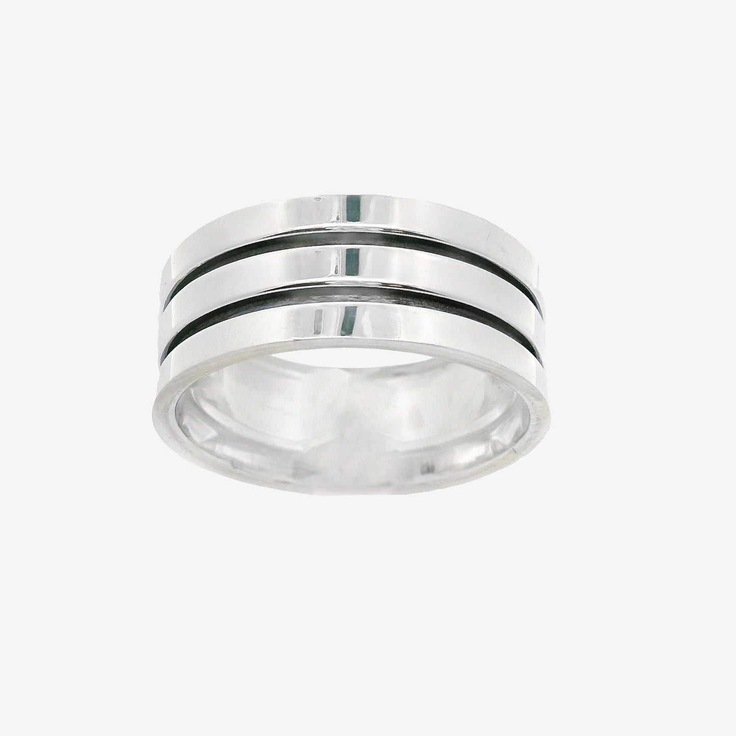 Oxidised Silver Blackened Double Band Ring, Size 64