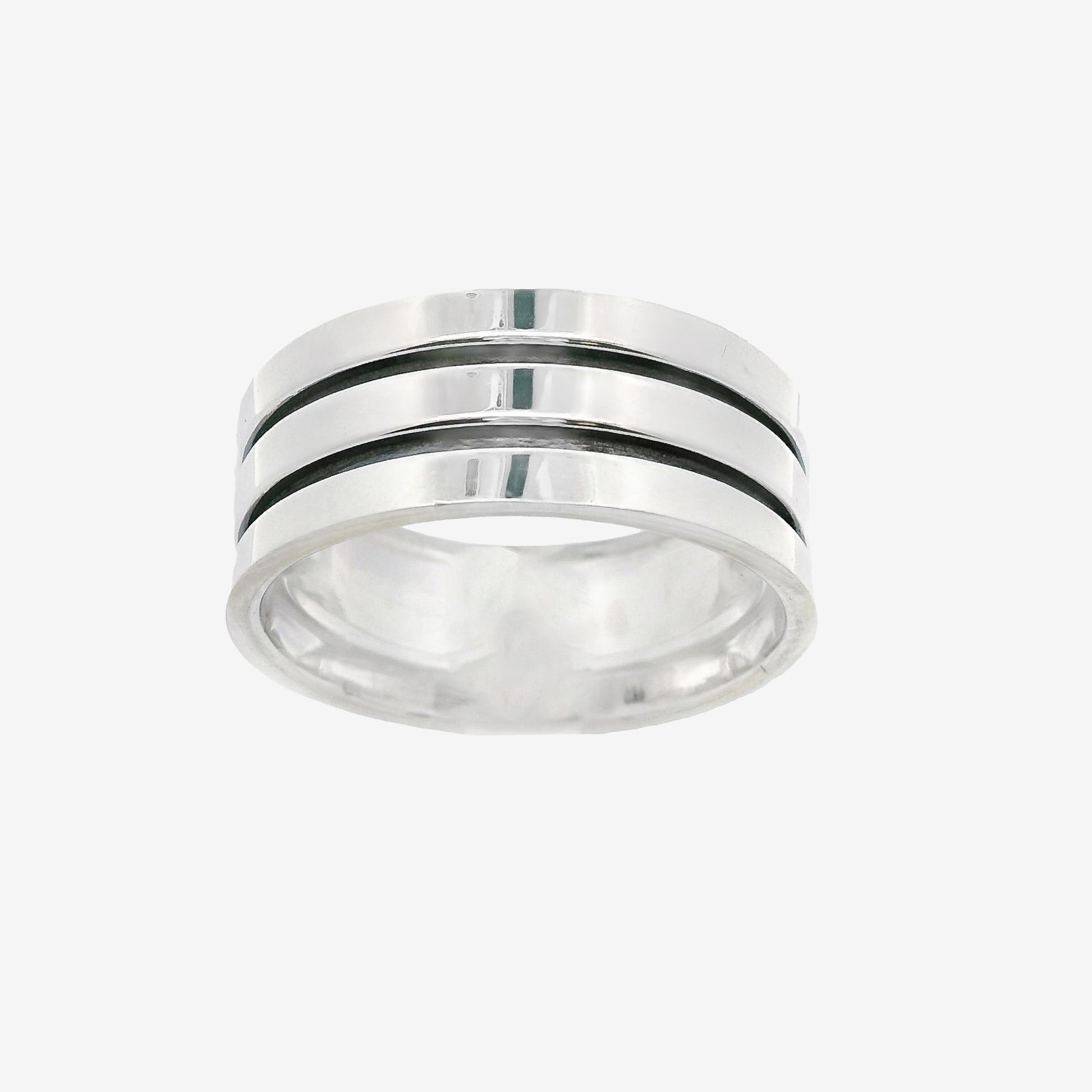 Grace & Co Oxidised Silver Blackened Double Band Ring, Size 64