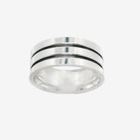 Oxidised Silver Blackened Double Band Ring, Size 64