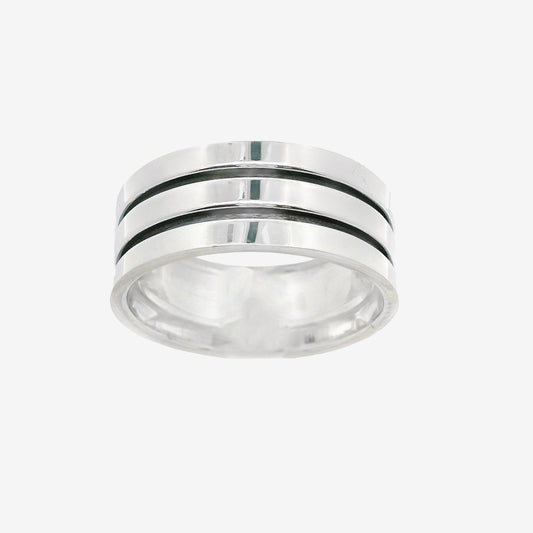 Oxidised Silver Blackened Double Band Ring, Size 58