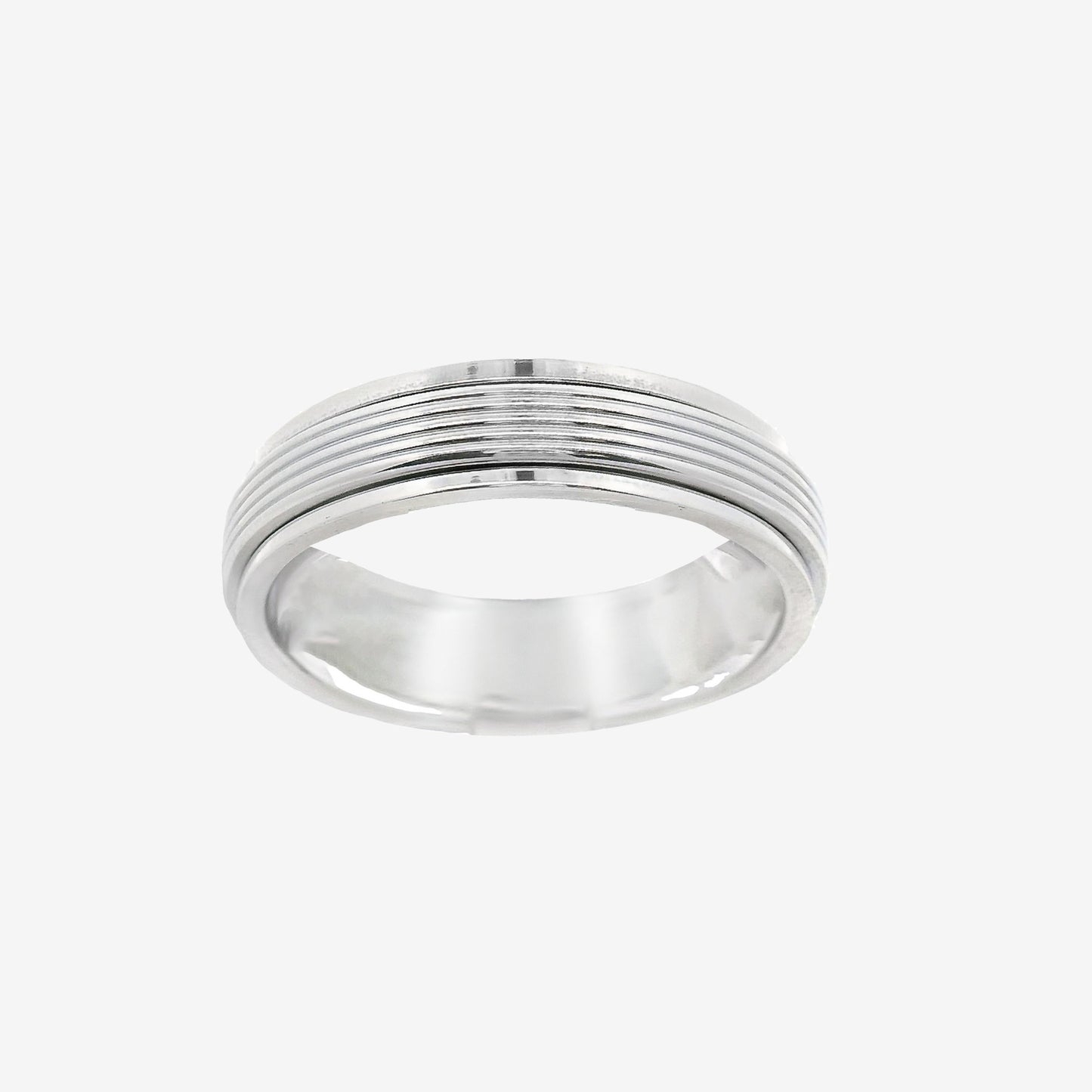 Oxidised Silver Blackened Stripe Ridged Band Ring, Size 59