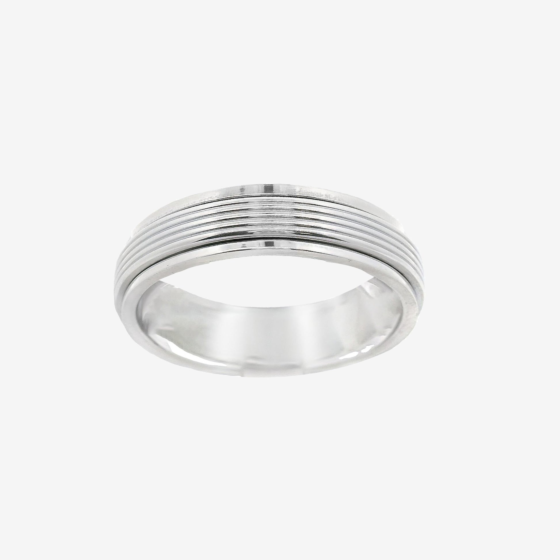 Grace & Co Oxidised Silver Blackened Stripe Ridged Band Ring, Size 59