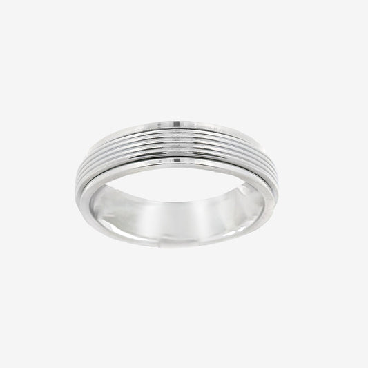 Oxidised Silver Blackened Stripe Ridged Band Ring, Size 61