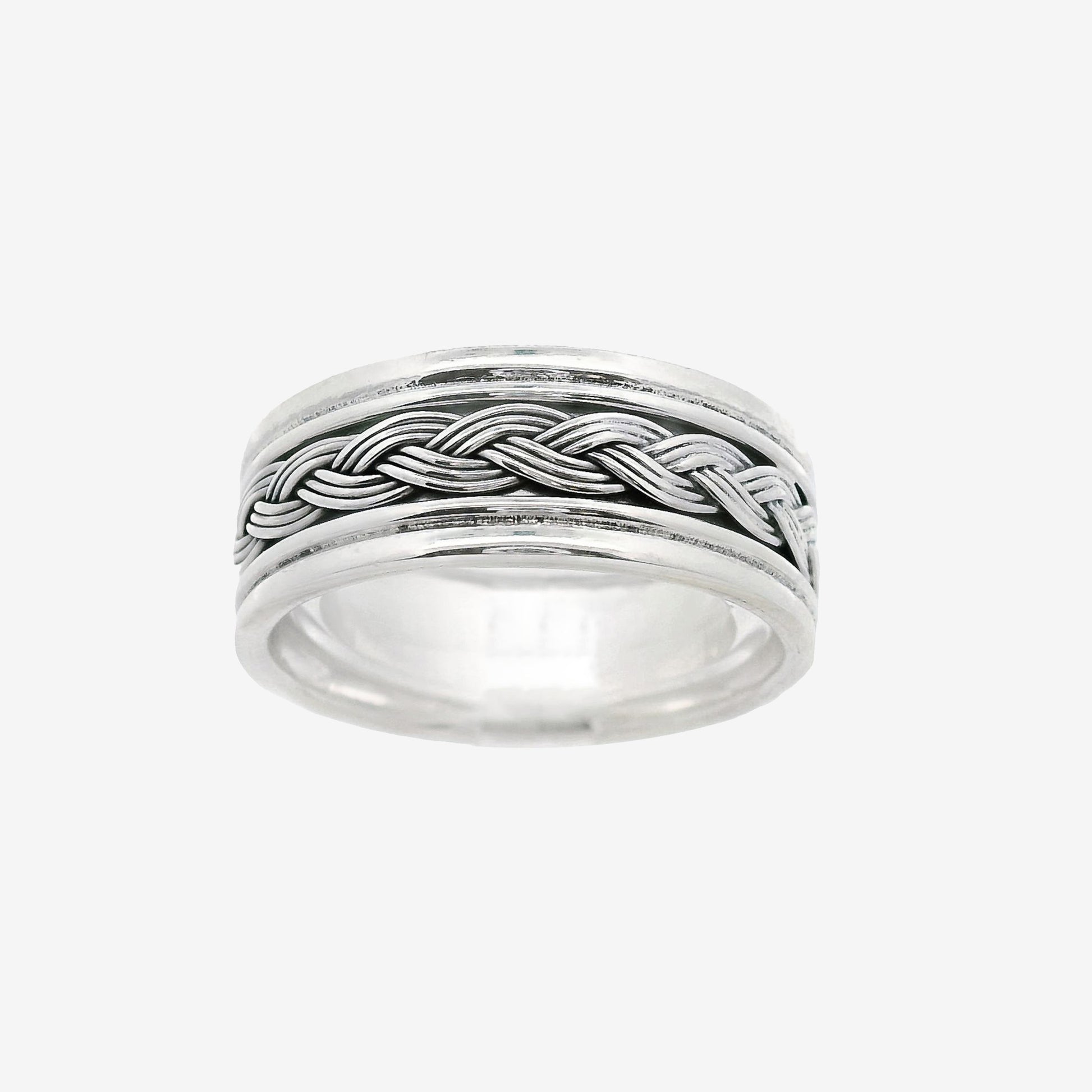 Grace & Co Oxidised Silver Blackened Weave Ring, Size 61