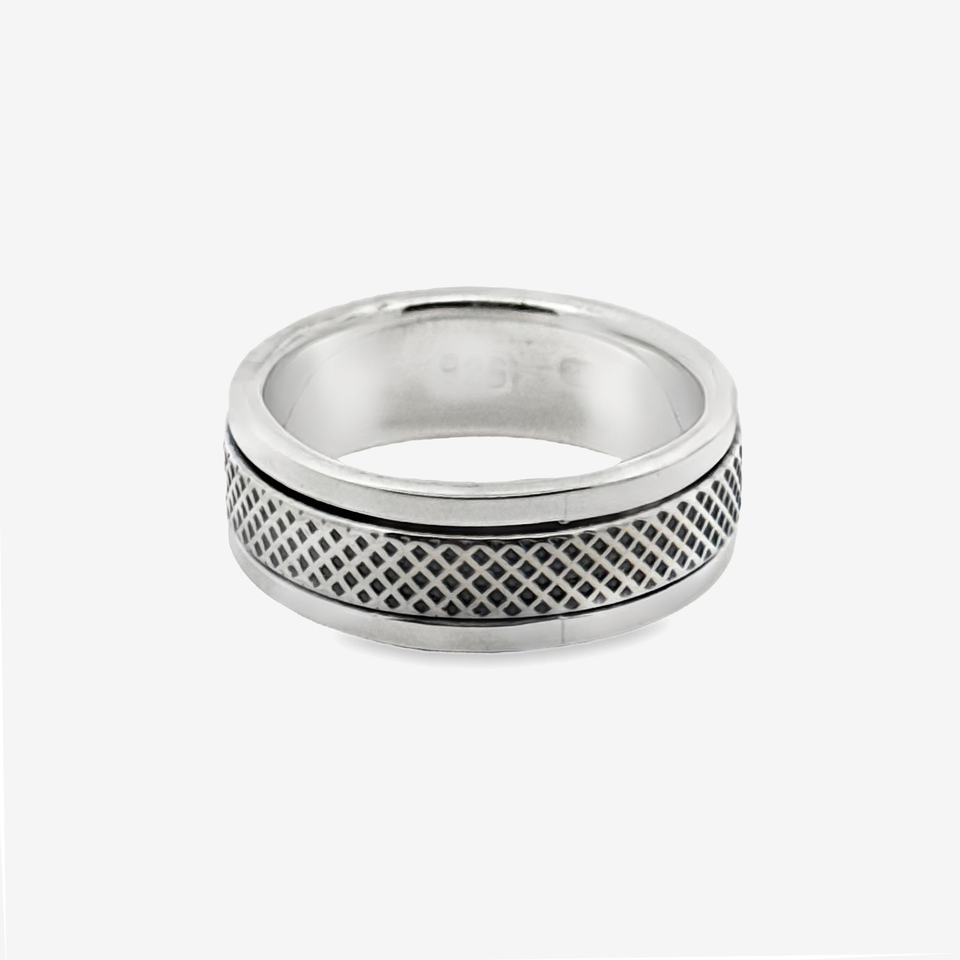 Grace & Co Oxidised Silver Cross Hatched Ring, Size 59