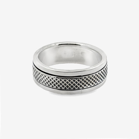 Oxidised Silver Cross Hatched Ring, Size 59
