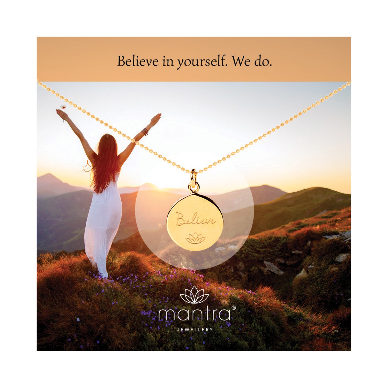 Mantra Jewellery Believe Disc Necklace in Gold