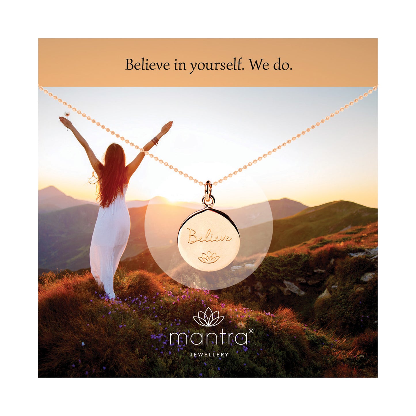 Believe Disc Necklace in Rose Gold