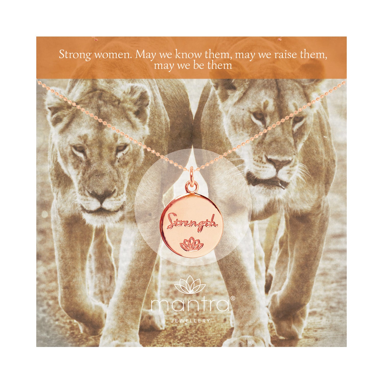 Mantra Jewellery Strength Disc Necklace in Rose Gold
