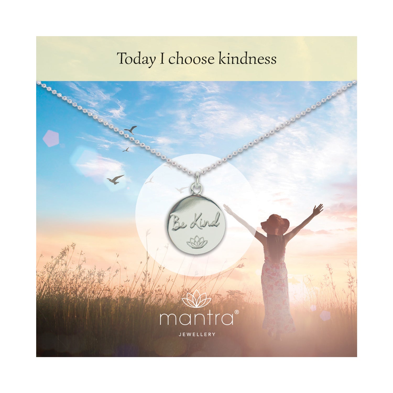 Mantra Jewellery Be Kind Disc Necklace in Sterling Silver