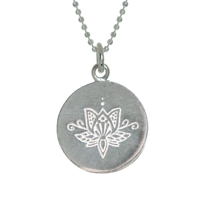 Mantra Jewellery Lotus Flower Disc Necklace in Sterling Silver
