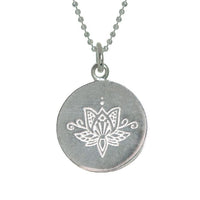 Lotus Flower Disc Necklace in Sterling Silver