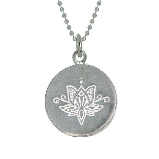 Lotus Flower Disc Necklace in Sterling Silver