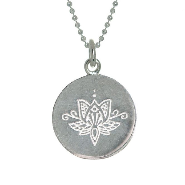 Mantra Jewellery, Lotus Flower Disc Necklace, Silver