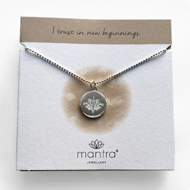 Mantra Jewellery Lotus Flower Disc Necklace in Sterling Silver