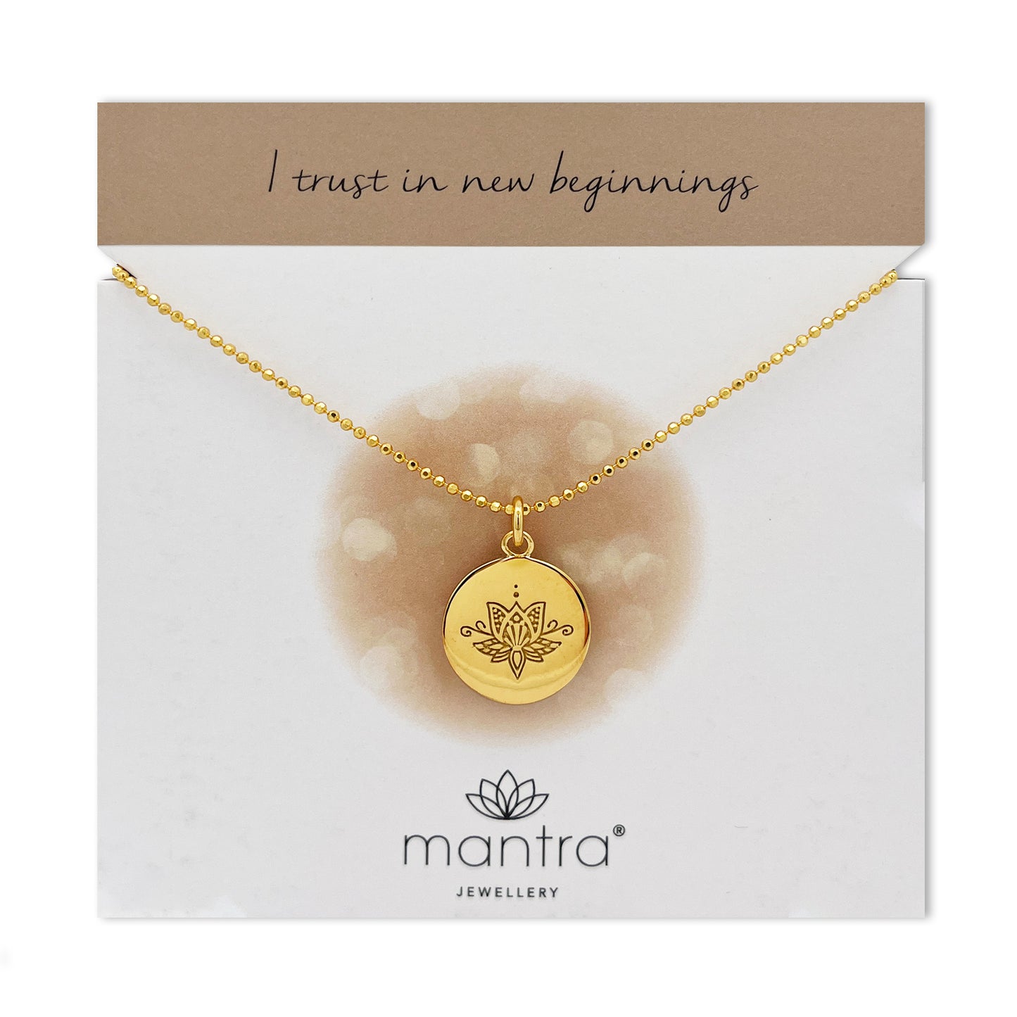 Lotus Flower Disc Necklace in Gold