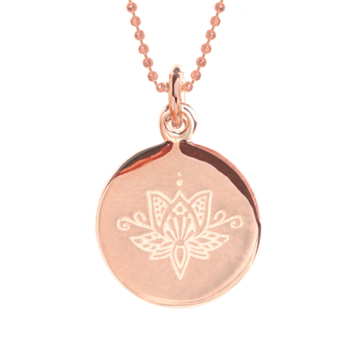 Lotus Flower Disc Necklace in Rose Gold