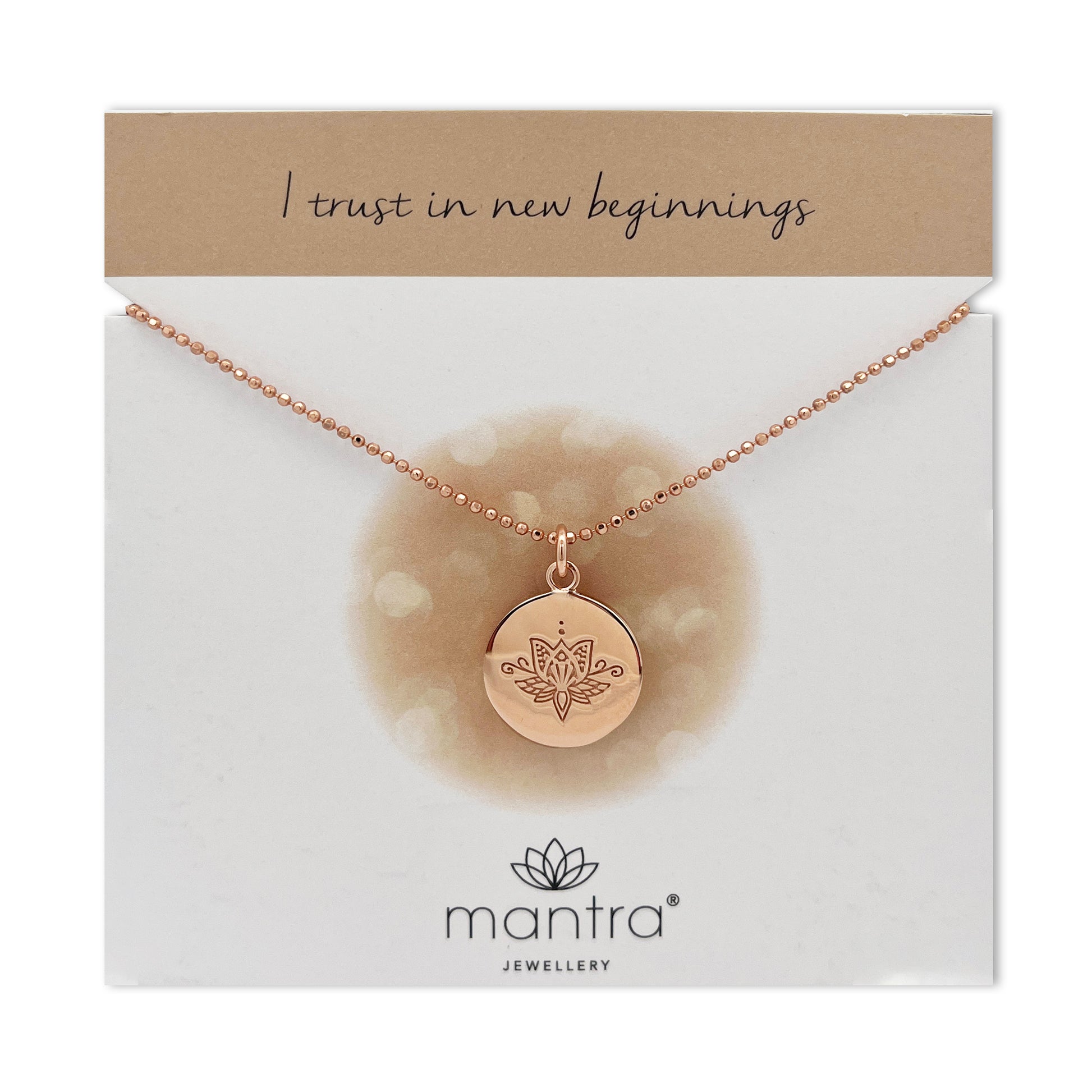 Mantra Jewellery Lotus Flower Disc Necklace in Rose Gold