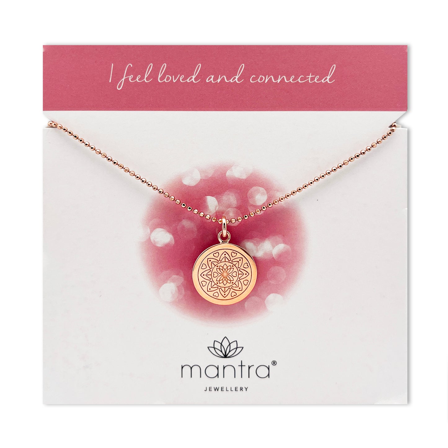 Love Mandala Disc Necklace in Rose Gold P14420C