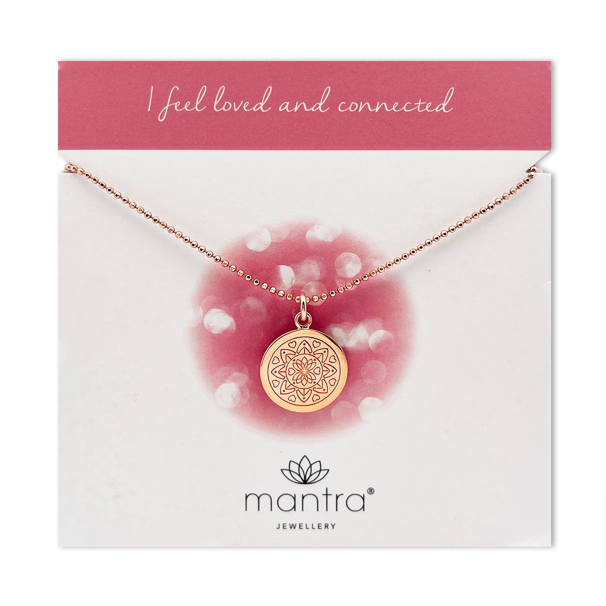 Mantra Jewellery Love Mandala Disc Necklace in Rose Gold P14420C