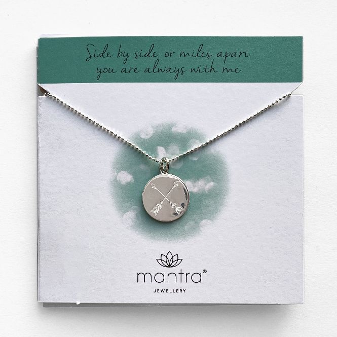 Mantra Jewellery Crossed Arrows Disc Necklace in Sterling Silver