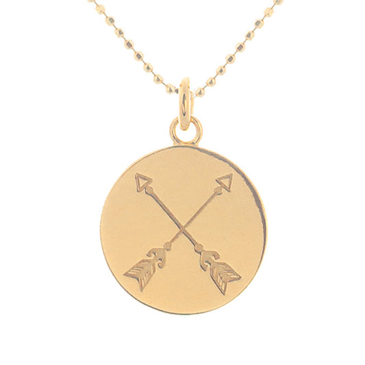 Crossed Arrows Disc Necklace in Gold