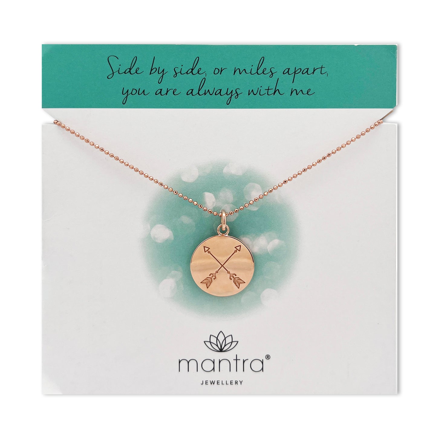 Crossed Arrows Disc Necklace in Rose Gold