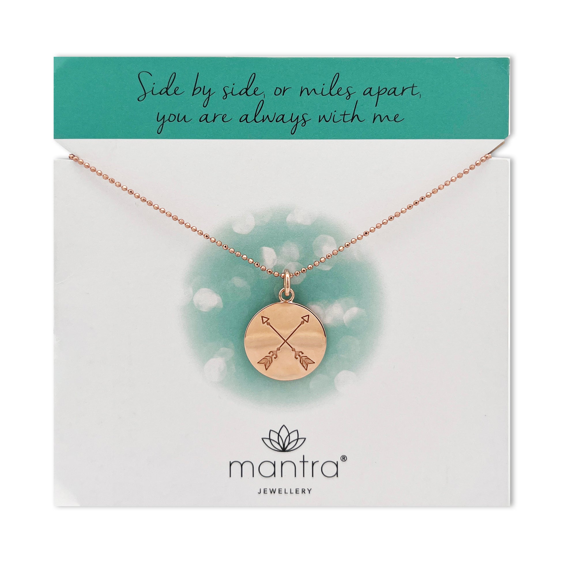 Mantra Jewellery Crossed Arrows Disc Necklace in Rose Gold