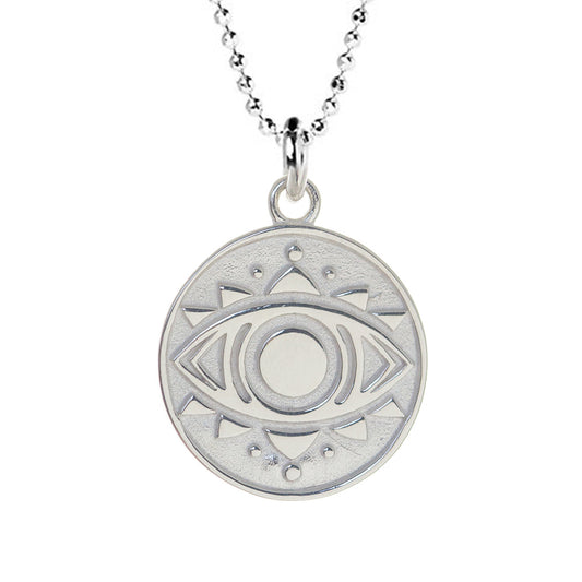Evil Eye Disc Necklace in Sterling Silver