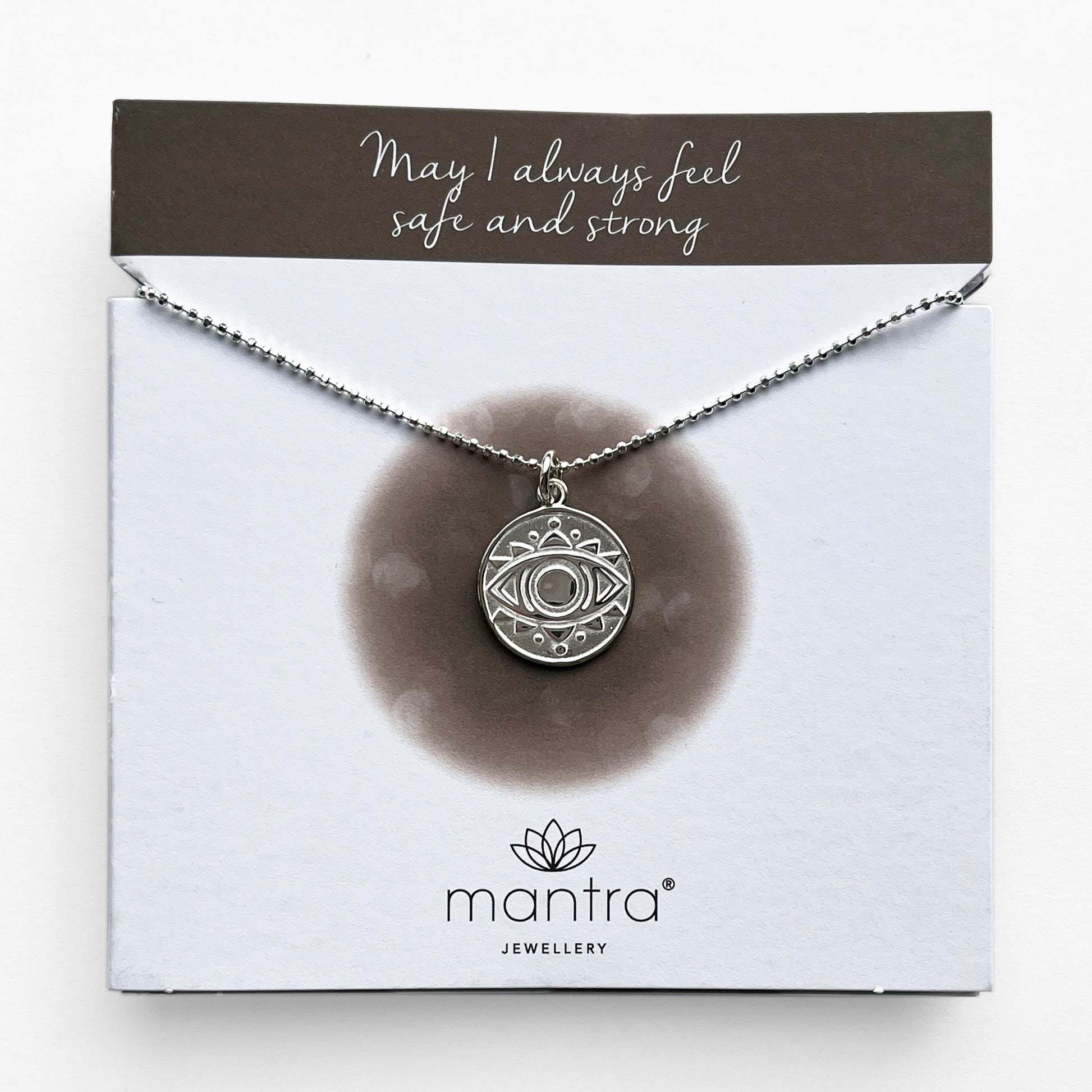 Mantra Jewellery Evil Eye Disc Necklace in Sterling Silver